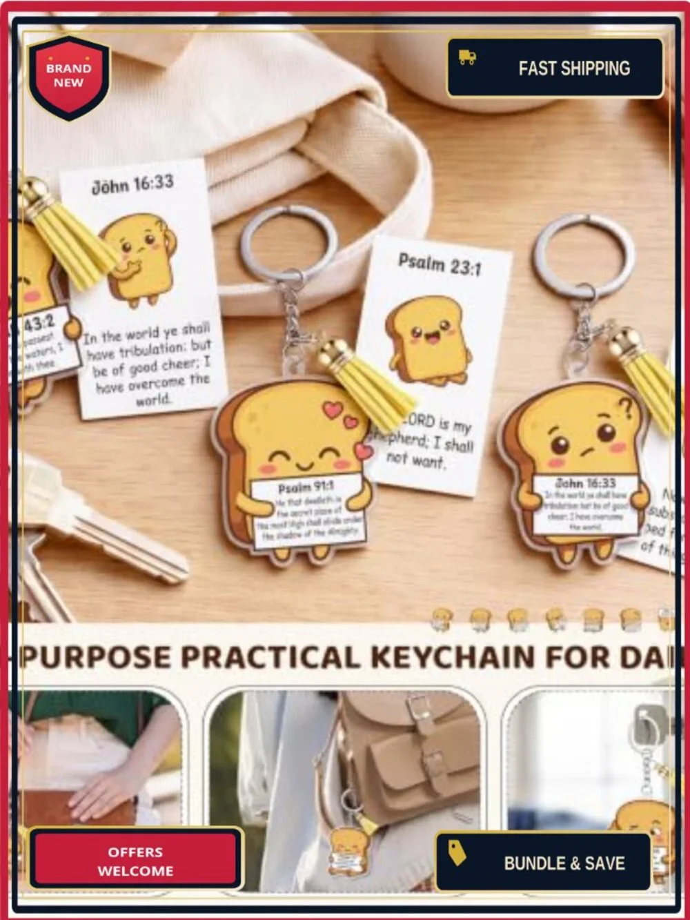 30 Emotional Support Keychains with Bible Verse Cards Christian Gift Set Toast